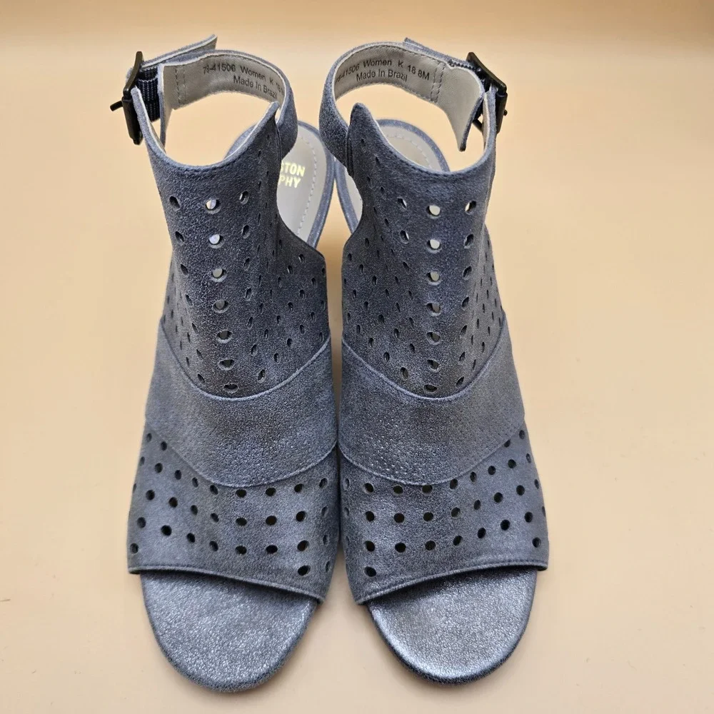 Johnston & Murphy Grey Suede Perforated Wedge Sandals 8M 78-41506 Made in Brazil
